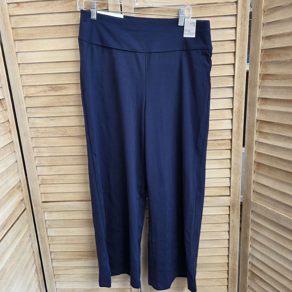 Dear Scarlett Its Magic Wide Cropped 1X Navy Blue Pull On Pants New With Tags